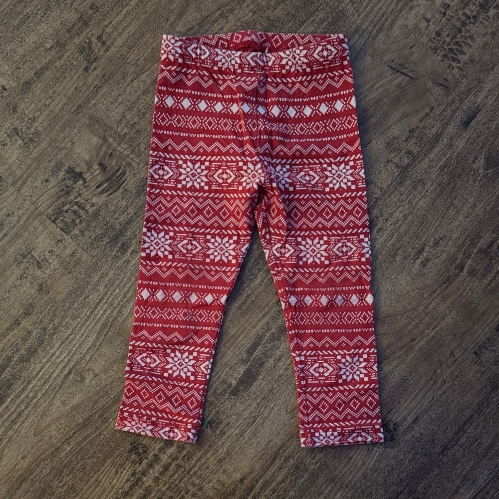 Red Patterned Kids Leggings 2t
